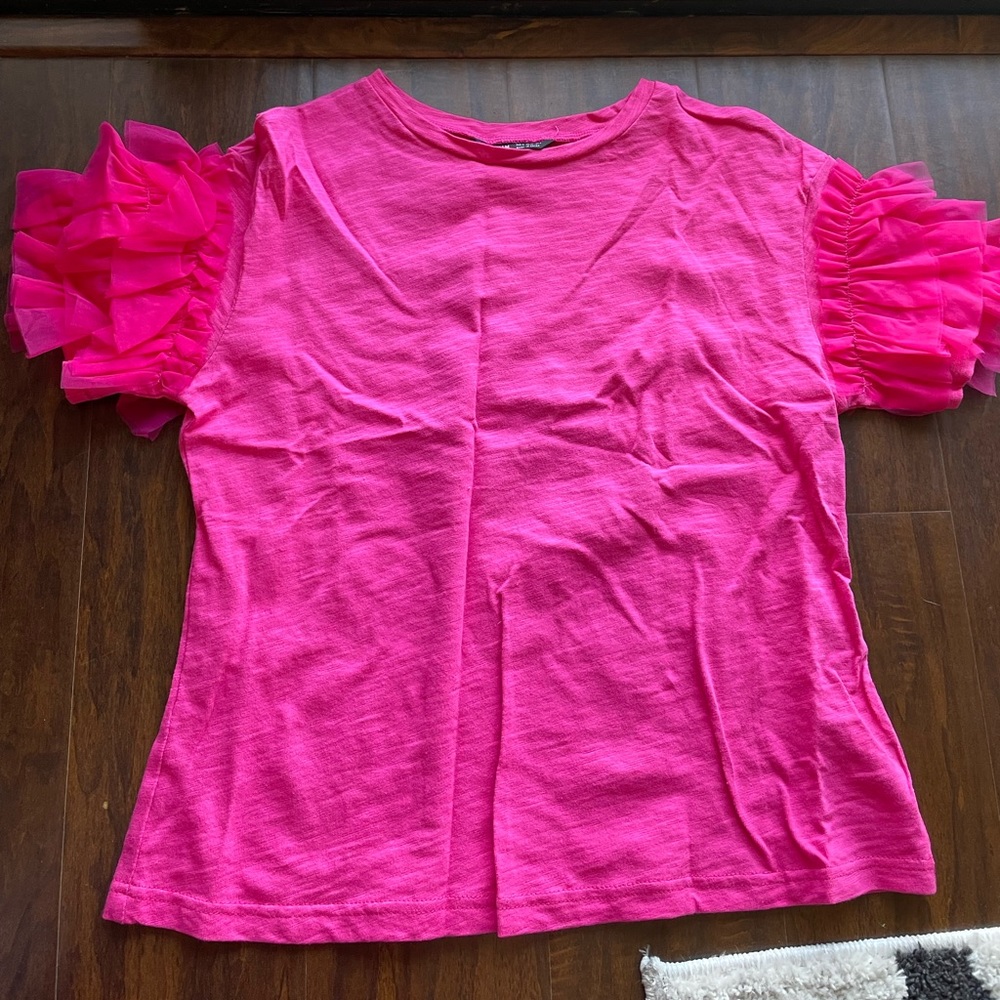 Pink ruffle shein short sleeve top